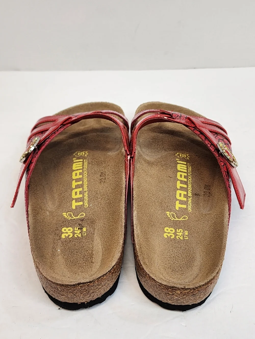 Birkenstock Tatami Red Metallic Snake Print Comfort Sandals Size EU 38 US 7 - Picture 4 of 8